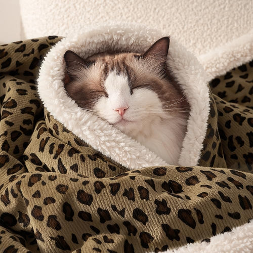Cat Blankets for Indoor Cats Super Soft Plush Faux Fur Kitten Blankets Machine Washable Reversible Pet Throw Protector for Couch Furniture Leopard Print Blanket 28"X 22" in Brown